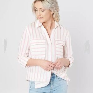 Buckle Mine white Striped Woven button down Shirt